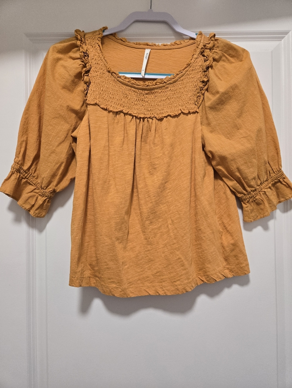 Anthropologie Smocked Peasant Puff Sleeve Mustard Yellow - Size XS